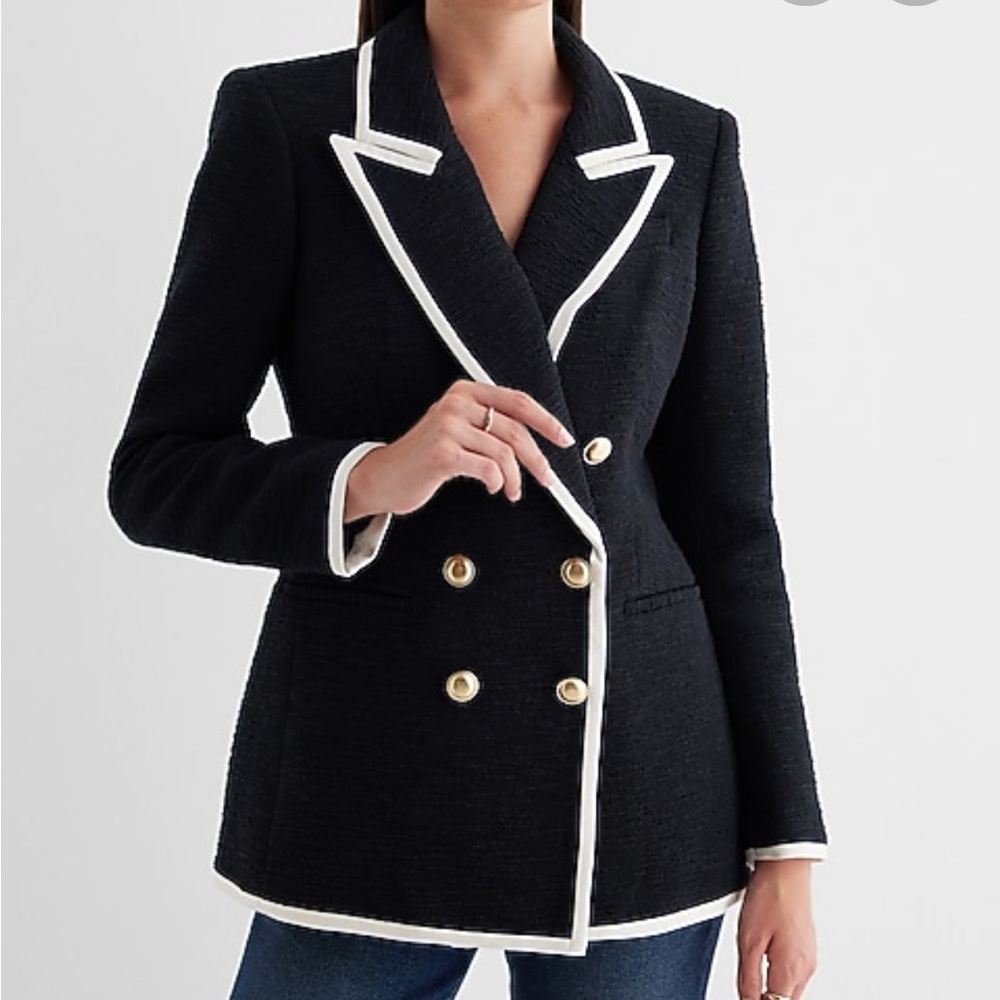 Express Tweed Double Breasted Tipped
Novelty Button Blazer